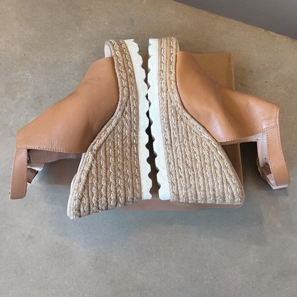 S.O.N.A.L.I. Tan Leather Espadrille wedge sandals. Size 40‎ NWT
